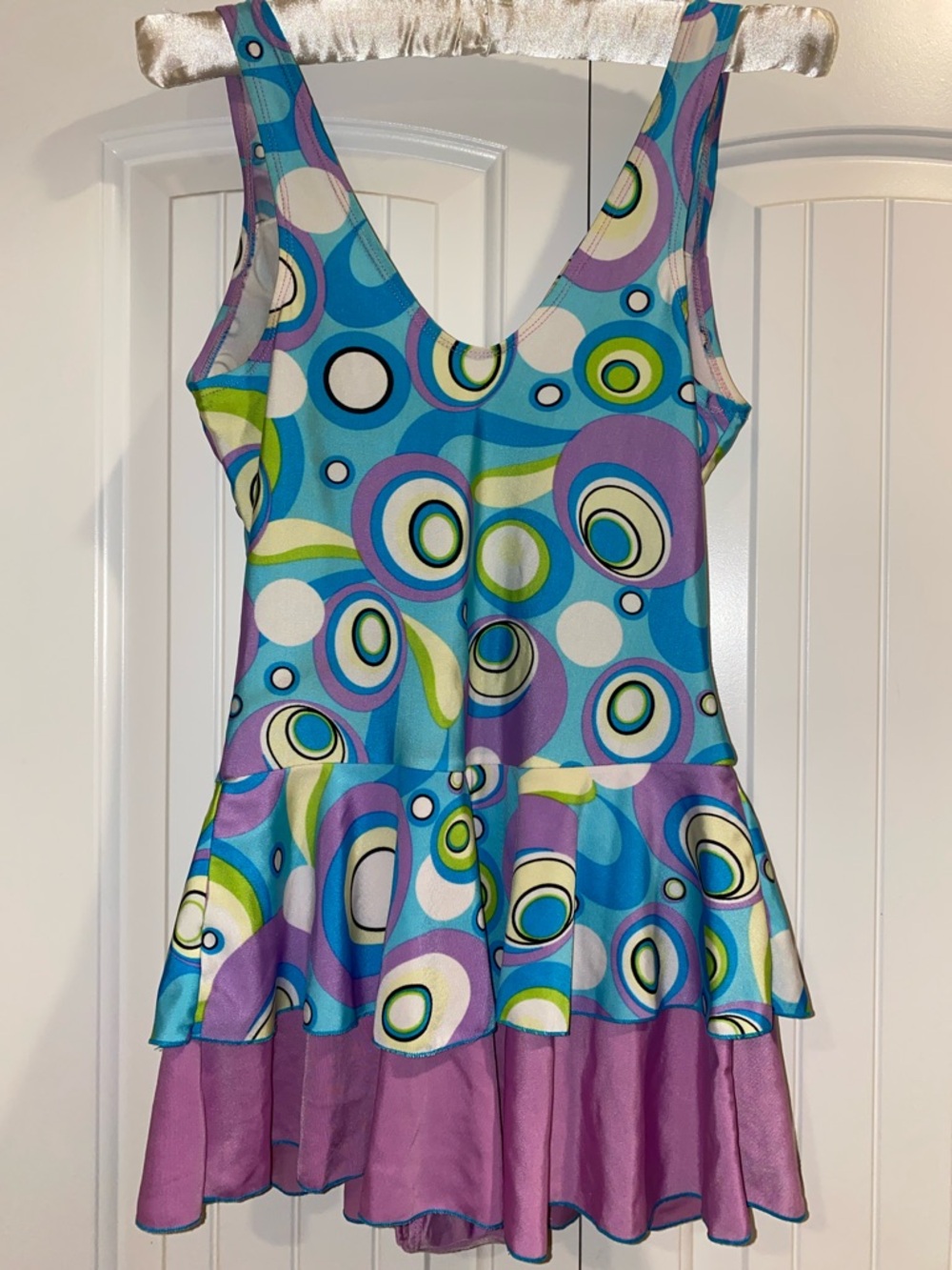 Retro Circle Print Swim Dress - Blue, Purple, Lime - Picture 5 of 10
